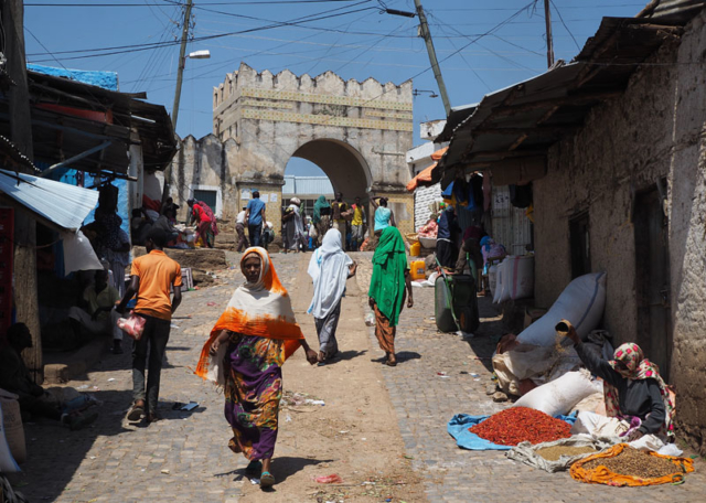 Street scene at Shoa Gate in Harar, eastern Ethiopia.