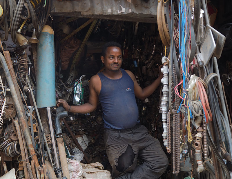 A scrap metal trader in Harar’s lively recycling market.