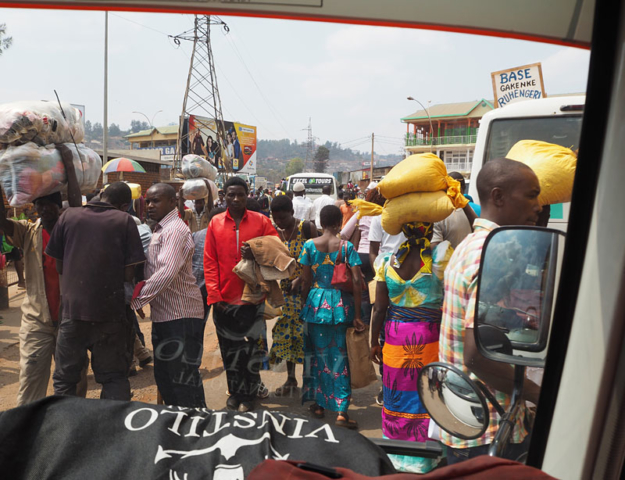 View from a moving bus at Nyabugogo station, Kigali.