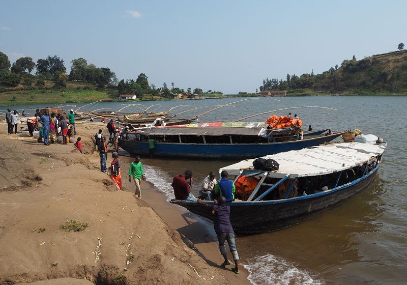 Ferries prepare to cross Lake Kivu.
