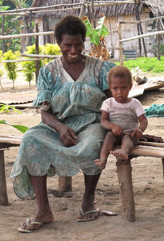 Mother and child on Uluveo in the Maskelyne Islands