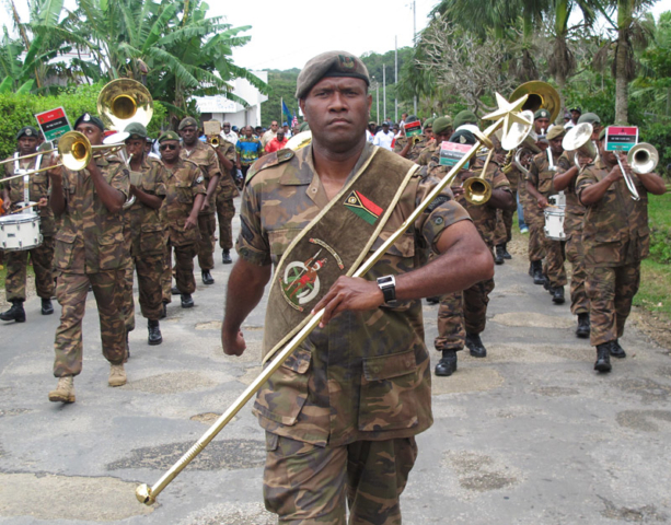 Ni-Vanuatu soldiers march in Port Vila to mark 150 years since the start of blackbirding, the kidnapping of islanders as labour for Australian plantations
