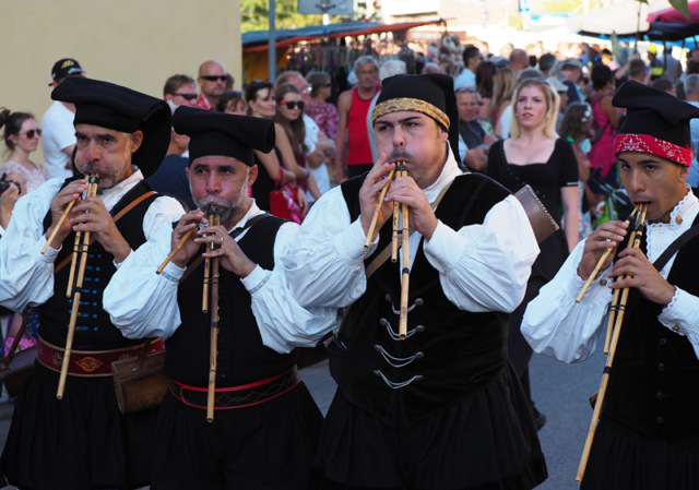 Musicians from Sardinia, Italy, play an ancient musical instrument called the launeddas