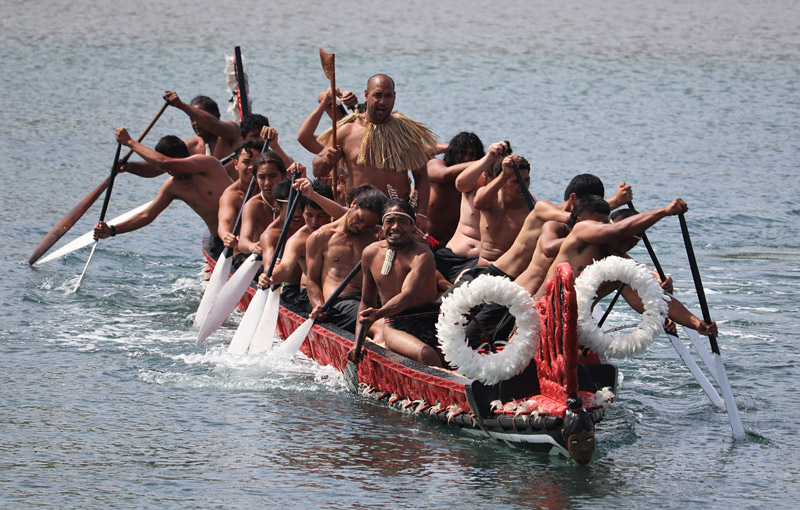 DECEMBER: The waka Ngātokimatawhaorua is put through its paces on the Taipa River. Photo: Peter de Graaf