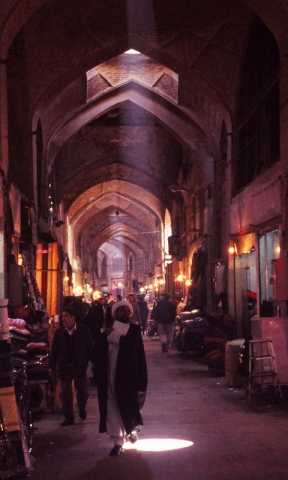 Scene inside Bazar-e Bozorgh, a covered bazaar in Esfahan