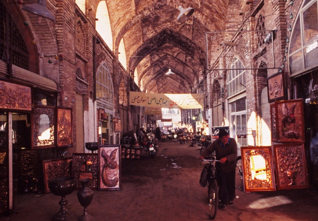 Scene inside Bazar-e Bozorgh, a covered bazaar in Esfahan