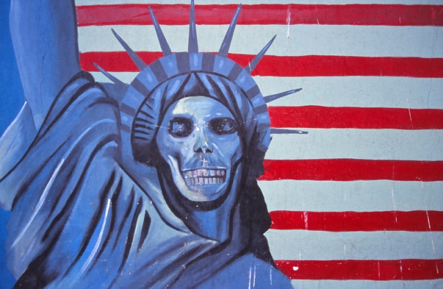 Mural on the wall of the former US embassy in Tehran, now officially called “the US Den of Espionage”
