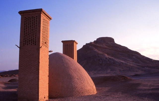 An ancient water reservoir with cooling towers, Yazd
