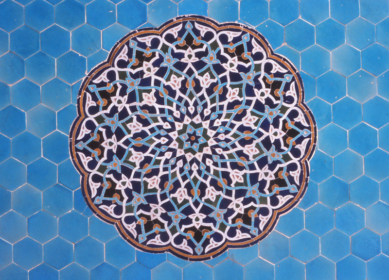 Detail of tilework on the 14th century Jameh Mosque, Yazd