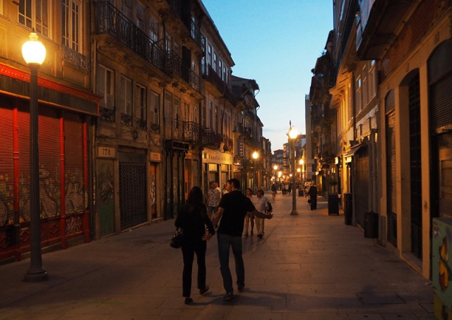 A Porto street by night, Portugal
