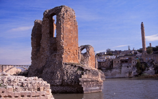 These ruins of a 12th century bridge across the Tigris at Hasankeyf were submerged in early 2020 by a new dam