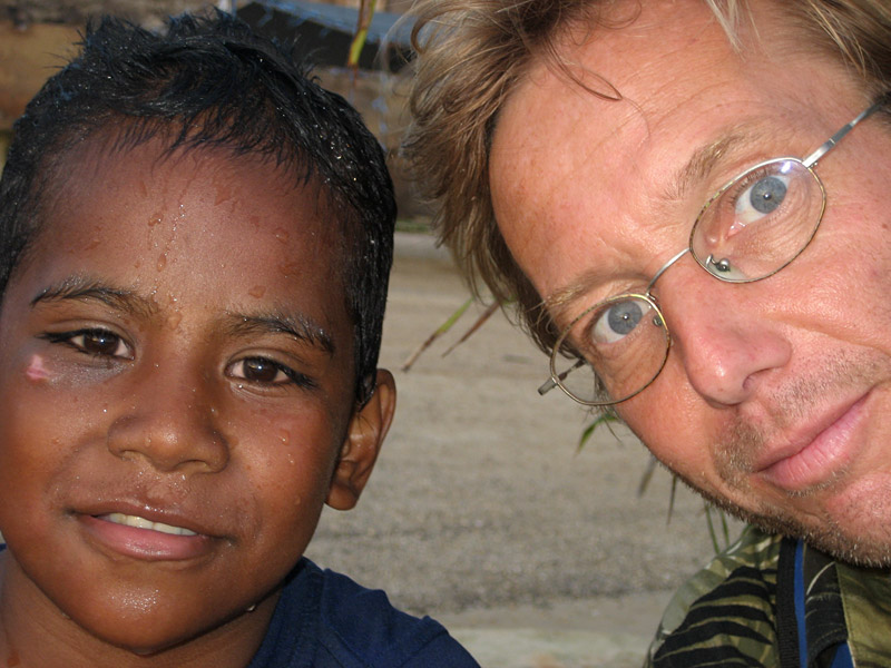 The author and a little friend at Neiafu Harbour, Vava’u