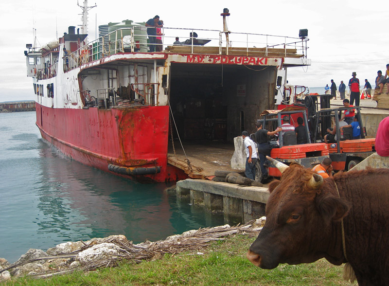 The rusting ferry MV Pulupaki is loaded up in Nuku’alofa