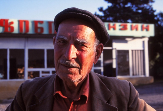 A petrol station attendant in Sighnaghi