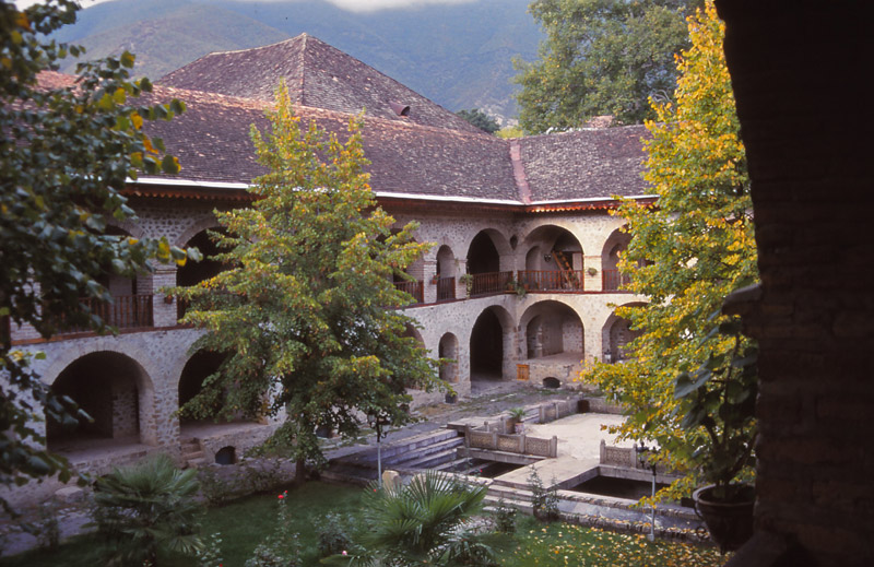 Courtyard of the Kervansaray Hotel in Şeki, an 18th century caravanserai (travellers' inn)