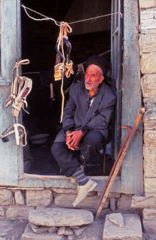 A blind bridle-maker at his workshop in Lahıc