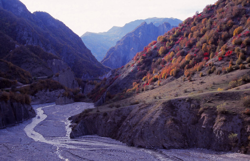 The perilous road to Lahıc (left) is cut into the Girdiman River gorge
