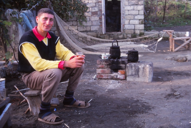 Cup of tea time for Elşan, a Caspian Sea fisherman. Photo: Peter de Graaf