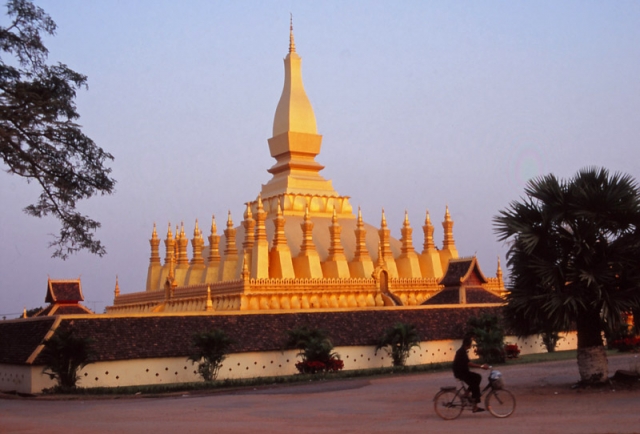 A gold-covered stupa in Vientiane called Pha That Luang, the nation's most important religious monument