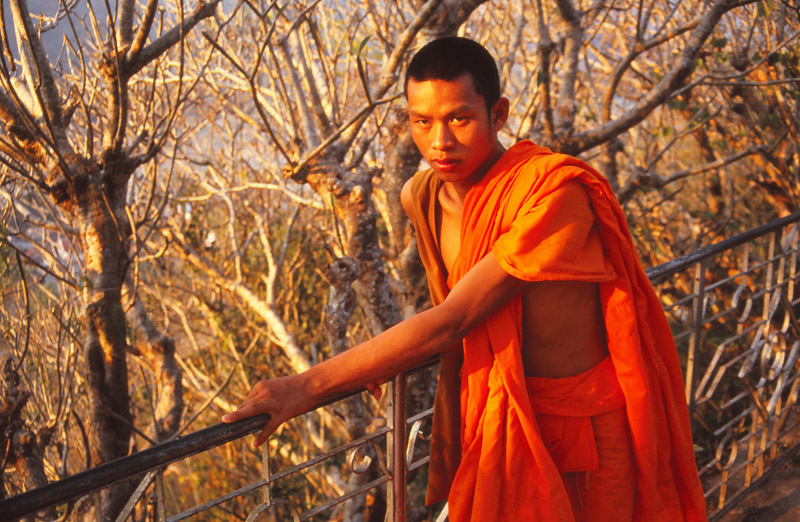 A monk at Phu Si hill, Luang Prabang