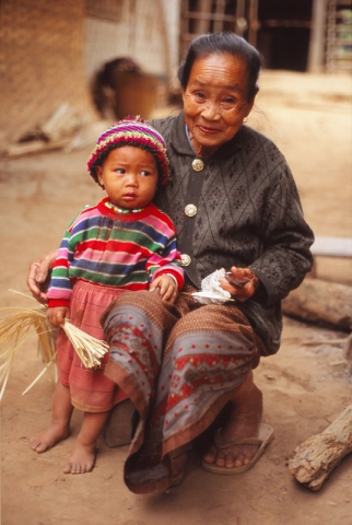 A grandmother and child in the Lowland Lao village of Sopkhan