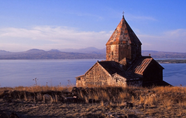 The 9th century Sevanavank Monastery by Lake Sevan, 2000m above sea level