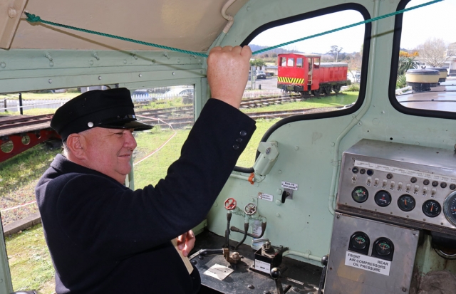 July: Regional Economic Development Minister Shane Jones takes a locomotive for a drive after a funding announcement for the Bay of Islands Vintage Railway. Photo: Peter de Graaf