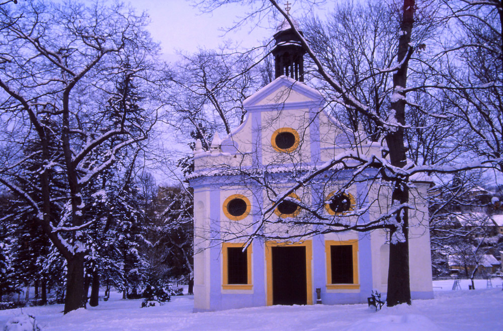 A wintry St Martin's Chapel in Český Krumlov