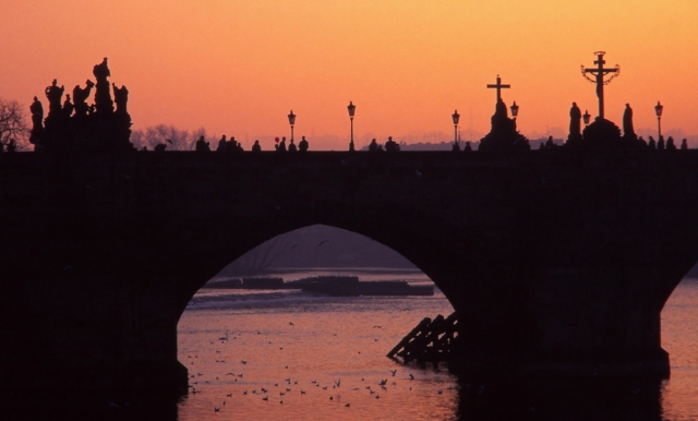 Sunset at Karlův most (Charles Bridge) and the Vltava River, Prague