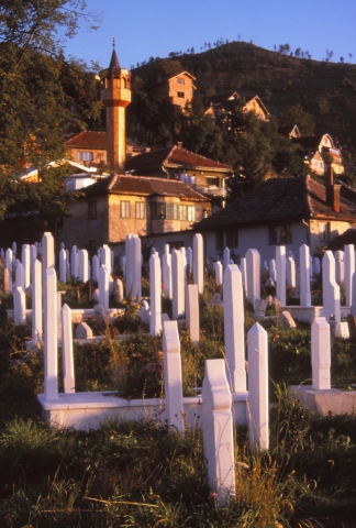 Bosnia, 1999: New gravestones in a Muslim cemetery in Sarajevo