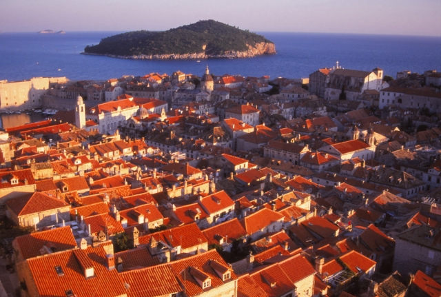 Croatia, 1999: View over the terracotta roofs of Dubrovnik's fortified old town
