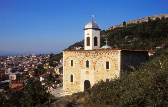 Kosovo, 1997: The 14th century Serbian Orthodox Church of the Holy Saviour before it was badly damaged in unrest in 2004