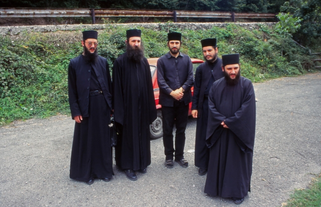 Macedonia, 1997: These monks of the Monastery of St Jan Bigorski stopped to offer me a lift while I was hitch-hiking