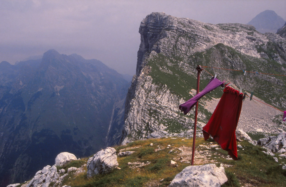 Slovenia, 1994: The author's clothes hang out to dry after a thunderstorm in the Julian Alps