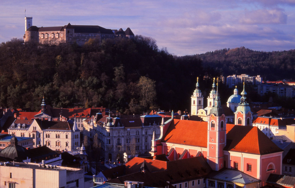 Slovenia, 1999: An 11th century castle looms over Ljubljana, Slovenia's picturesque capital