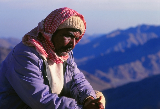 A Bedouin stall holder at the top of Jebel Musa (Mt Sinai, 2285m above sea level)