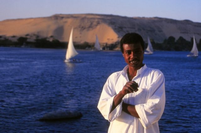 A boatman takes a break on shore at Aswan