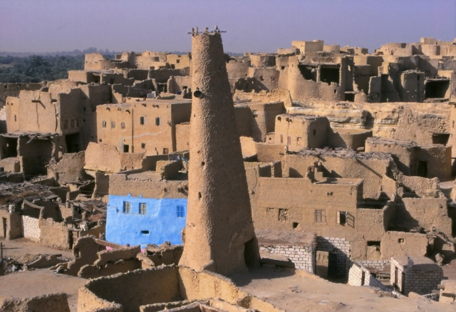 A mud-brick mosque and homes at Shali, a village in Siwa Oasis