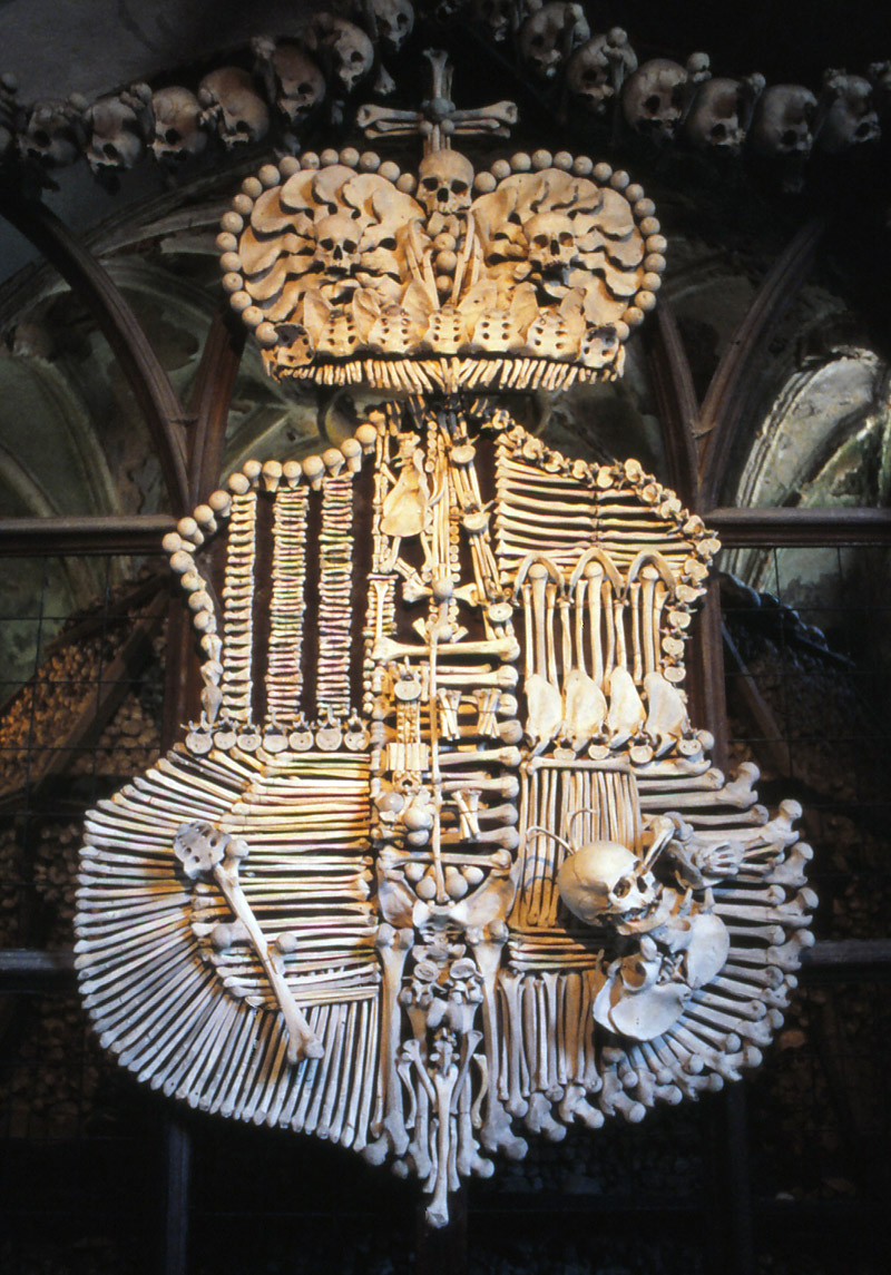 A coat of arms made entirely from human bones
