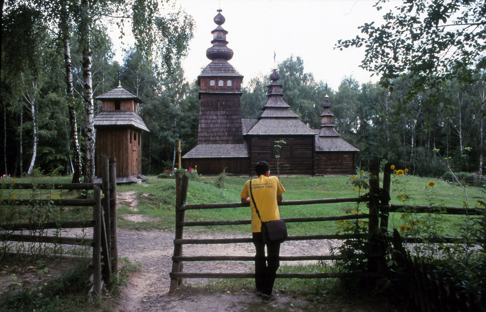 A traditional wooden church in a musuem of folk architecture in Lviv