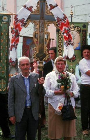Church-goers lead a procession in Chernivtsi
