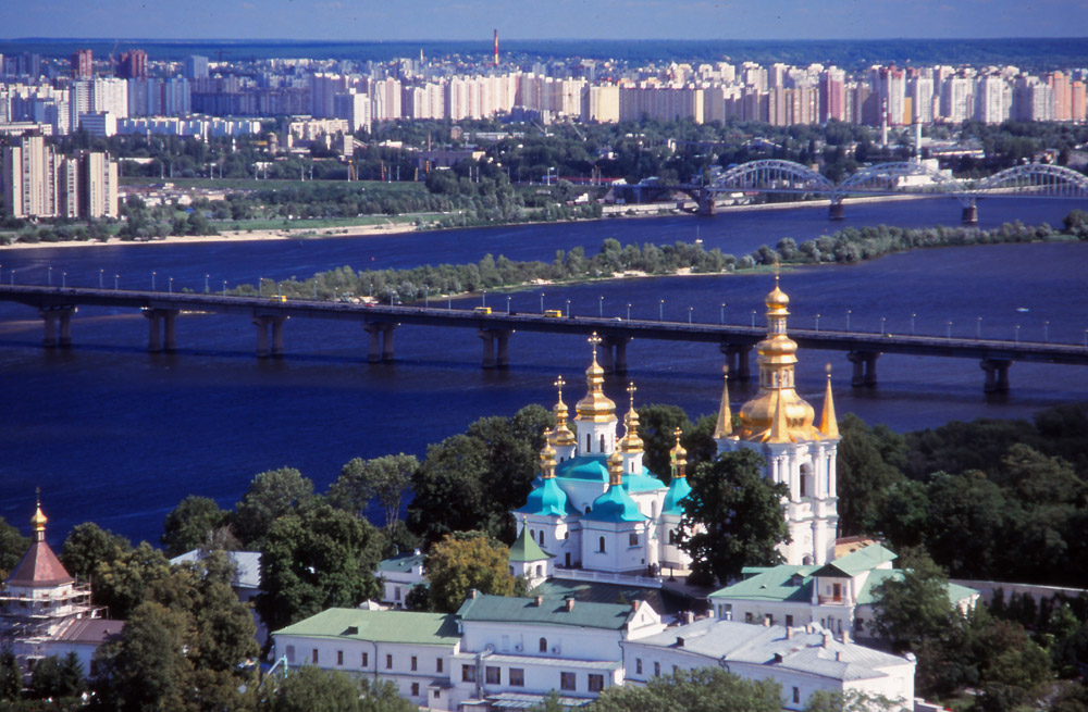View of the Caves Monastery and the River Dnieper in Kyiv, the Ukrainian capital