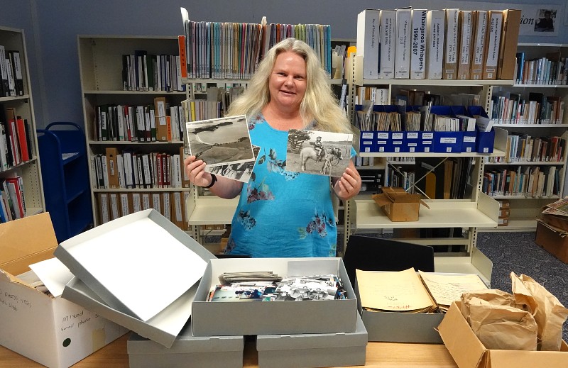 Far North Libraries local history specialist Fiona Jenkins with part of the Fairfax archive. 